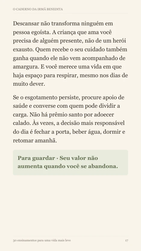 Página 17 do livro: continuação da reflexão sobre descanso